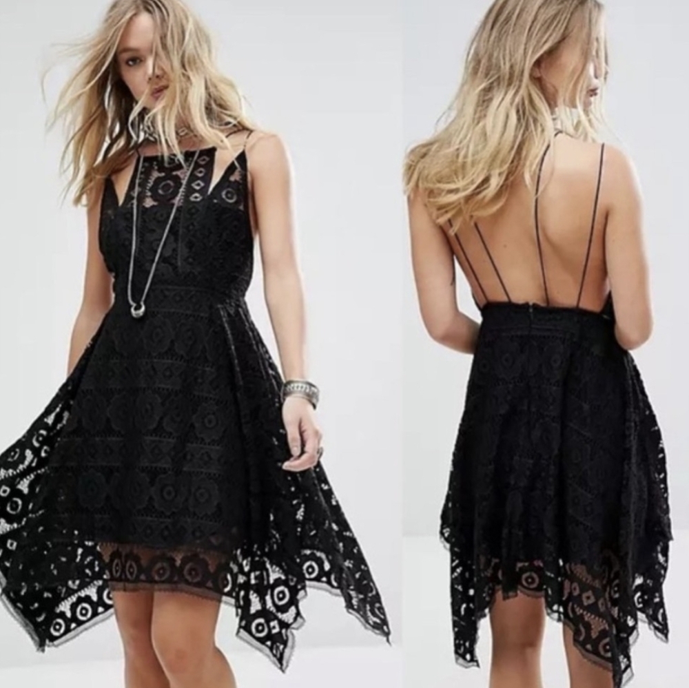 Free People Just Like Honey Black Lace Dress